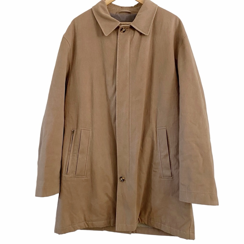 Jos. A. Bank Trench Coat Tan Brown Lined Warm Mens Large 100% Cotton